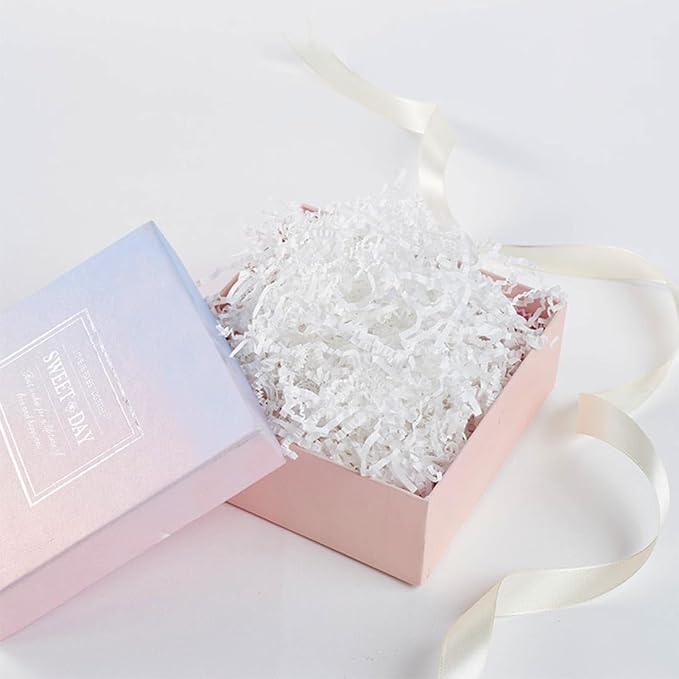 LYARCHTE Crinkle Paper Filler 5.2 oz, Crinkle Cut Paper Shred Filler Shredded TissueRaffia Grass Paper for Gift Basket Packing Bag Filler (White)