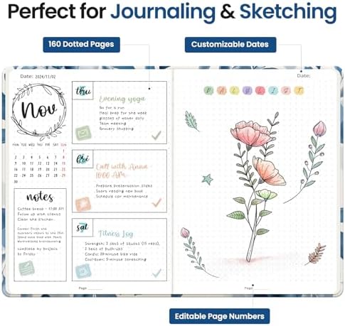 Taja Pretty Journal for Women, 5.7" x 8.3" Dotted Notebook for Journaling