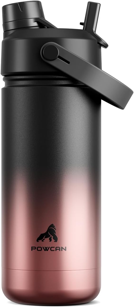 POWCAN 18 oz Insulated Water Bottle with 2-in-1 Straw and Spout Lid, Keep Cold 24H, Leak-Proof, Fits in Car Cup Holder, BPA-Free, Stainless Steel Kids Water Bottle for Sports, Travel, School (Queen)
