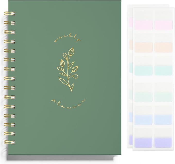 Undated Weekly and Monthly Planner Spiral Bound- Weekly Goals Notebook, To Do List, Habit Tracker Journal, Academic, Aesthetic, Stylish School or Office Supplies(6.1" x 8.4" - Green)