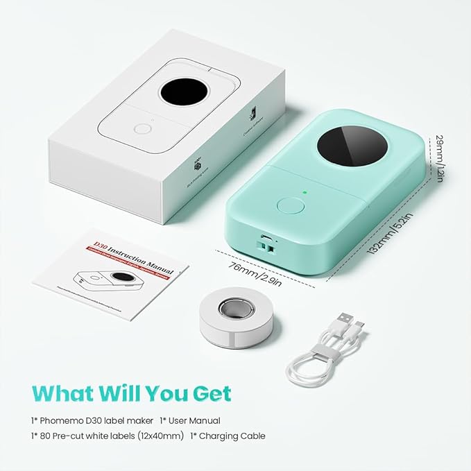 Phomemo Label Maker, D30 Portable Bluetooth Label Maker Machine with Tape, Small Mini Label Printer, Multiple Templates Fonts Icon Labeler for Home, School, Office