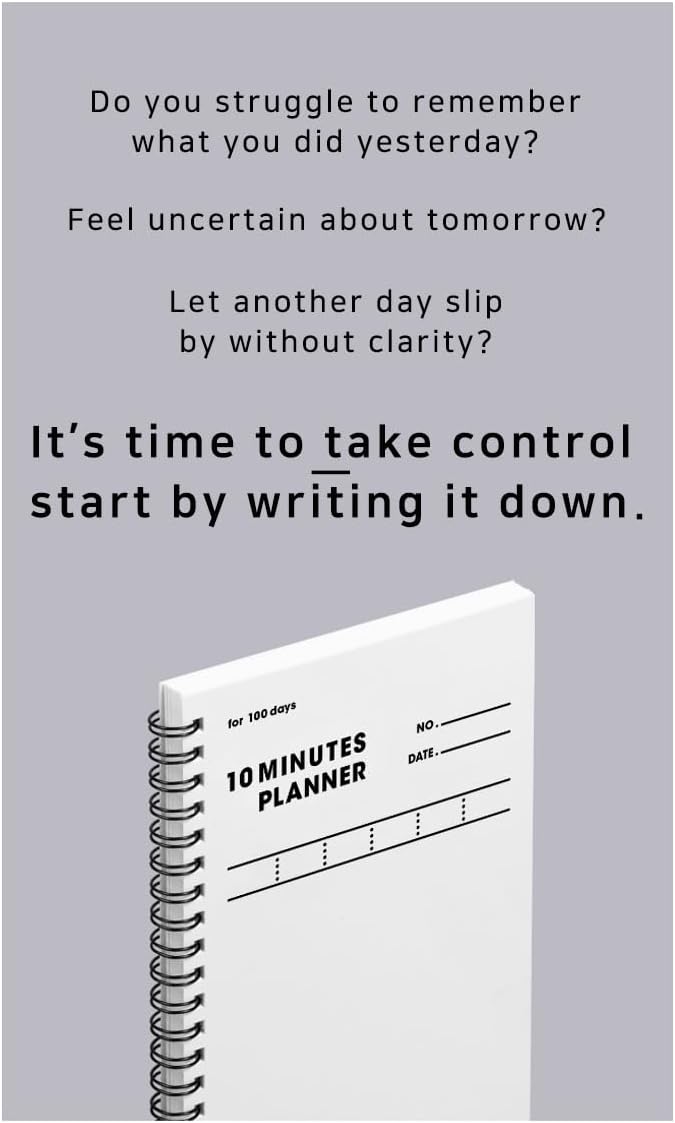 MOTEMOTE 10-Minute Planner 100 DAYS – Study Planner, Time-Blocking Productivity Journal, Spiral-Bound, Color Chip Edition (White)