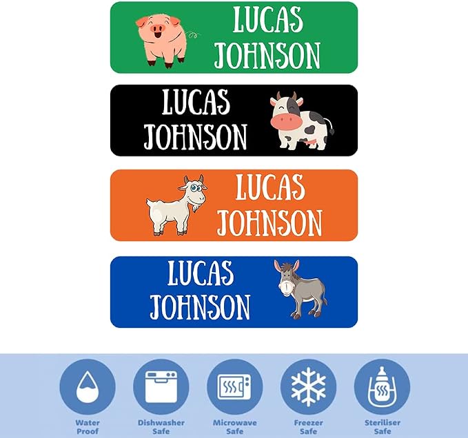 Custom Waterproof Dishwasher Safe Kid Name Labels for Daycare(128 Pack), Camp, School Supply, Baby Bottles, Lunch Boxes and Cups, Travel. Cute Personalized Design Name Stickers (Pattern 22)