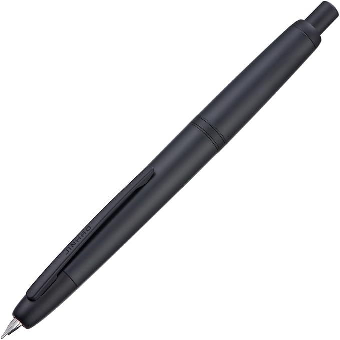 Jinhao 20 Press Fountain Pen, Matte Black Retractable Medium Nib with Ink Converter Set (Black Clip)