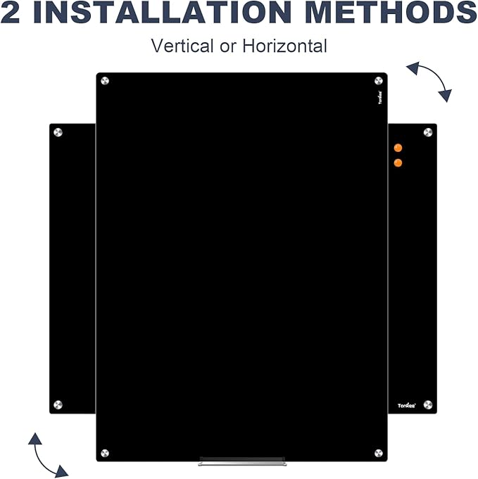 Glass Dry Erase Board, TANKEE 48 x 36 Inches Magnetic Glass Whiteboard for Wall, Black Large White Board for Office School Home Classroom, Wall Mounted