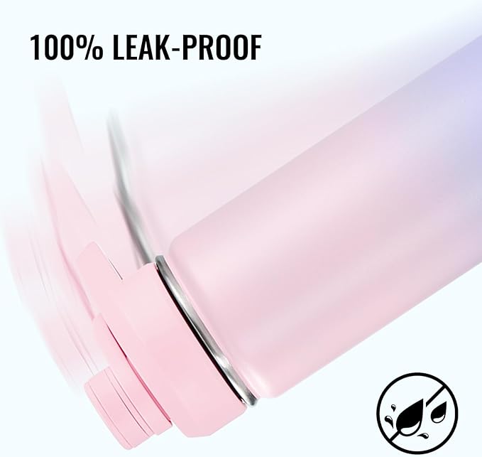 Fijinhom 24 oz Insulated Water Bottle with Handle, 304 Stainless Steel Water Bottles with Wide Mouth, Double Wall Vacuum Sports Water Bottle, BPA Free, Keep Cold and Hot, Pink/Purple