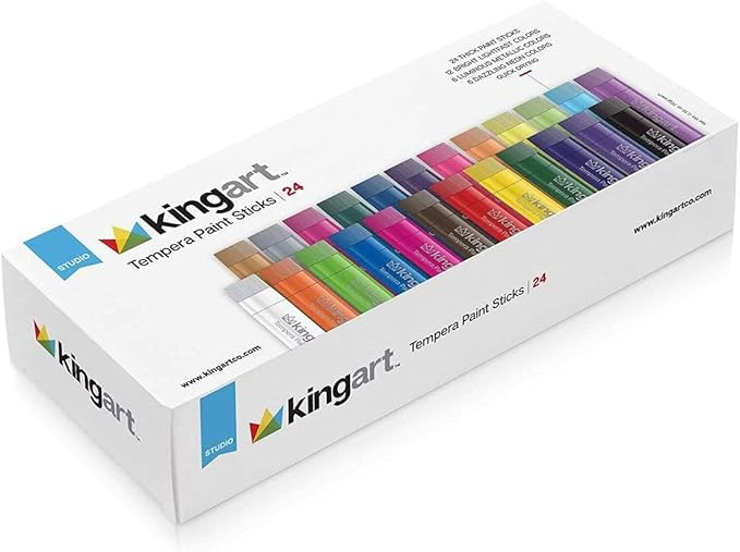 KINGART TEMPERA PAINT Sticks, Set of 24 Rich Colors, Solid Tempera Paint, Super Quick Drying, Non-Toxic, Work Great on Paper, Canvas, Wood, Glass and more
