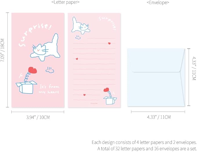 Monolike Story town Afternoon B Mini Letter Paper and Envelopes Set - 8Type, 32 Letter Paper + 16 Envelopes