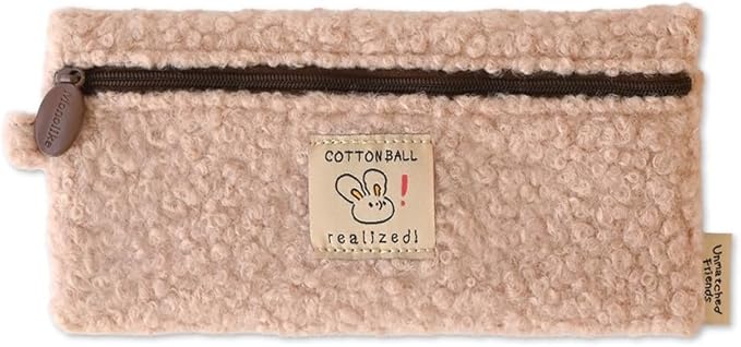 Monolike Unmatched Friends Bbogeuli Pencil Case, Pink - Slim Fuzzy Fleece Pen Pouch for Daily Use with Stain-Resistant Lining