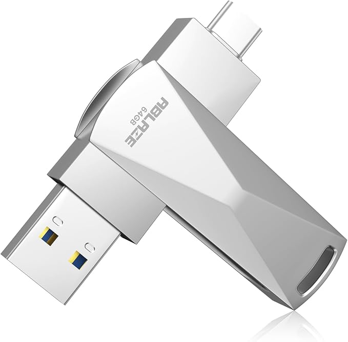 ABLAZE 64GB USB C Flash Drive, Dual USB 3.0+Type C Flash Drive Compatible with iPhone 16/15,Android Smartphone,Computer,Tablet Mac Laptop (Sliver)