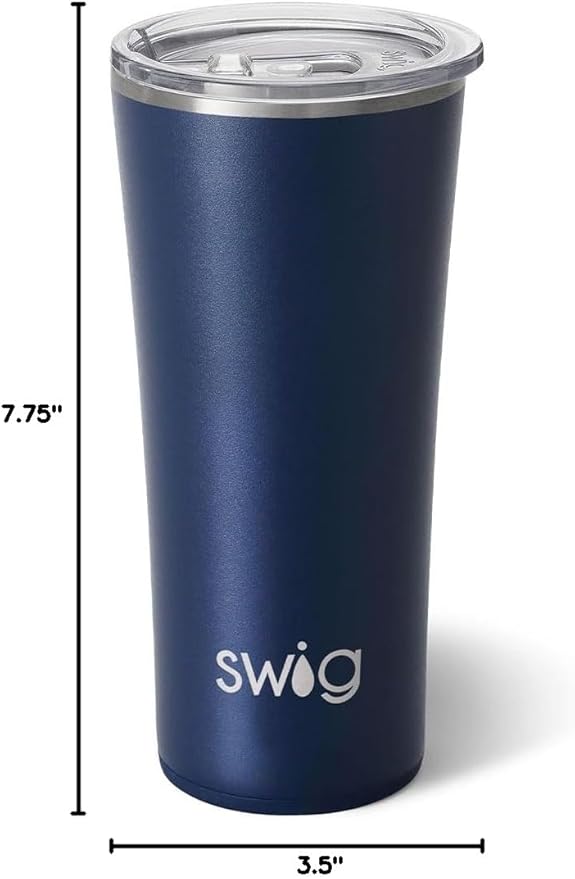 Swig Life 22oz Insulated Tumbler, Travel Coffee Tumbler with Lid, Cup Holder Friendly Travel Coffee Mug, Stainless Steel (Navy)