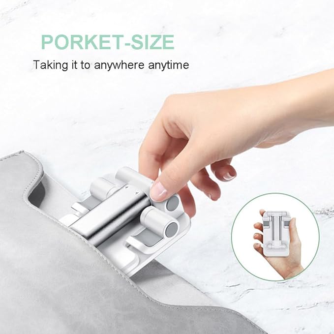 Phone Stand, PhoneHolder for Desk Anti-Slip Cute OfficeAccessories Forldable Cell PhoneHolder Compatible with iPhones, AllMobile Phones, White-Silver, Pro