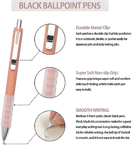 Linbsunne Ballpoint Pens Black Medium Point 1mm Pen with Super Soft Grip Ball Point Pen for Men Women Retractable Pens (silver-12 pcs)