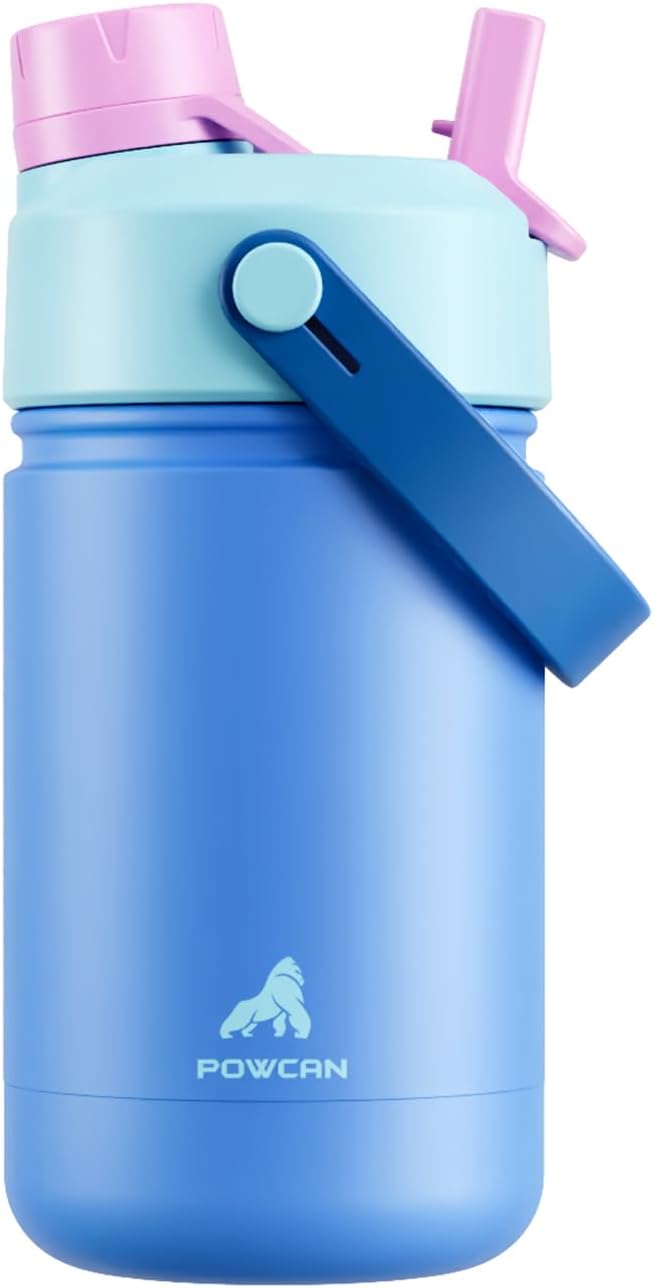 12 oz Kids Insulated Water Bottle for School: 2-in-1 Straw Spout Lid, Leakproof, BPA-Free, Keep Cold 24H, Reusable Stainless Steel Cup for Travel, Camping, Birthday Gift for Boys Girls (Ohana Blue)