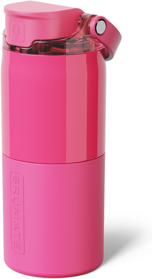 BrüMate Rise 18oz Water Bottle with Covered Silicone Straw | 100% Leakproof Insulated Kids Water Bottle | Cup Holder Friendly Base | 18oz (Neon Pink)