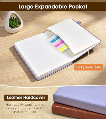 A5 Leather Hardcover Graph Paper Notebook, 160 Pages (5 Squares/Inch), 180° Lay-Flat Binding, 100 GSM Thick Paper, for Math, Engineering, Students & Technical Work (Purple)