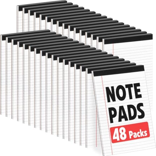 YesBes 48 Pack Note Pads Bulk, Small Legal Pads 5" x 8" Narrow Ruled Lined Writing Pad, 30 Sheets (60 Pages) Notepad for Office Home School, Perforated, Office Supplies