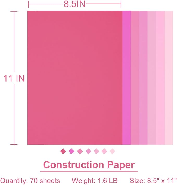 Construction Paper 8.5x11 in,70 Sheets,Set of 7 Colors 178GSM/65LB Heavyweight Construction Paper,Crafts,Arts,School Classroom Art Supplies Assorted Colors Bulk Paper