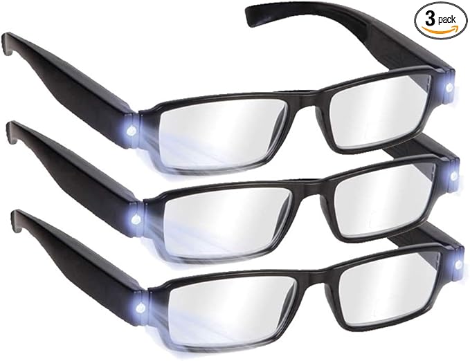 Reading Glasses with Light Bright LED Readers with Lights Reading Glasses Lighted Magnifier Nighttime Reader Compact Full Frame Eyewear Unisex Clear Vision Lighted Eye Glasses,+3.5
