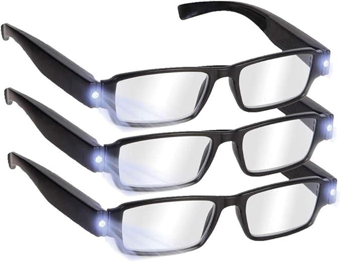 Reading Glasses with Light Bright LED Readers with Lights Reading Glasses Lighted Magnifier Nighttime Reader Compact Full Frame Eyewear Clear Vision Unisex Clear Vision Lighted Eye Glasses,+1.5