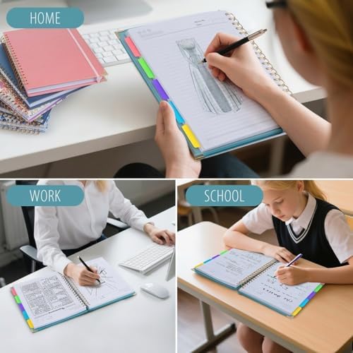 Hardcover Leather Spiral Notebook 8.5" x 11" with Removable Dividers, 300 Pages 5 Subject College Ruled Notebook for Work with Tabs, A4 Spiral Journal for Women Men, School Students Note Taking, Teal