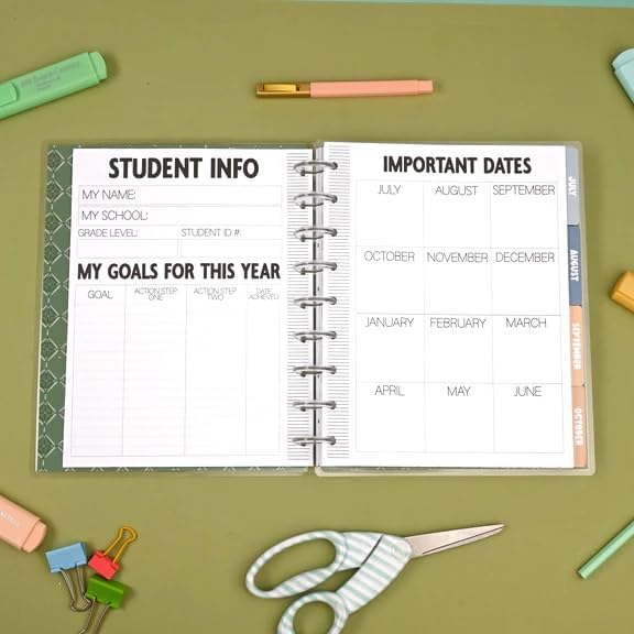 kellofaplan Plaid Student Planner (Undated), Disc-Bound, Weekly Planning Pages, Assignment Tracker, Colorful Monthly Tabs for Middle School, High School, College Students