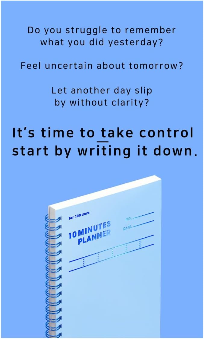 MOTEMOTE 10-Minute Planner 100 DAYS – Study Planner, Time-Blocking Productivity Journal, Spiral-Bound, Color Chip Edition (Serenity)