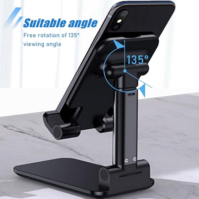 Phone Stand for Desk, Cell Phone Holder Cute Smart Cellphone Stand Foldable Stands Compatible with Under 8" Devices, Office Accessories, Black, 2