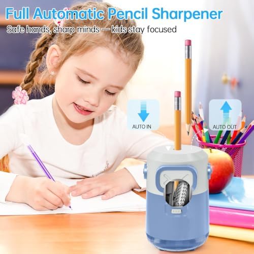 Electric Pencil Sharpener for Classroom Home, Automatic Colored Pencil Sharpener for Kids, Auto Stop for 6-8mm No.2/Colored Pencils, Cute Pencil Sharpener Battery Powered, School Supplies
