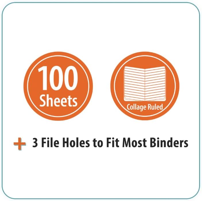 College Ruled Reinforced Filler Paper, 8 x 10.5 Inch, 100 Sheets, 3-Hole Punched Loose Leaf Notebook Paper for School, Office & Note Taking