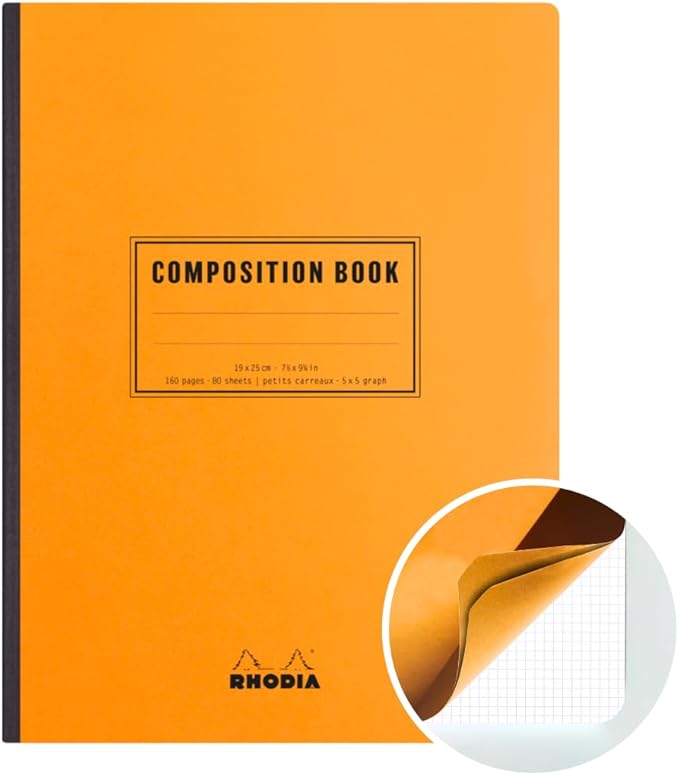 Clairefontaine 119228C Notebook 160 Pages 19 x 25 cm 80 g Small Squares Coated Cover Rhodia Orange