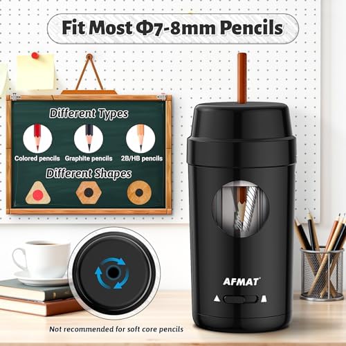 AFMAT Electric Pencil Sharpener, Auto in & Out, Fully Automatic Pencil Sharpener for Colored Pencils, Rechargeable Hands-Free Sharpeners for φ7-8mm Pencils, Good for Classroom/Home PSX8(Black)