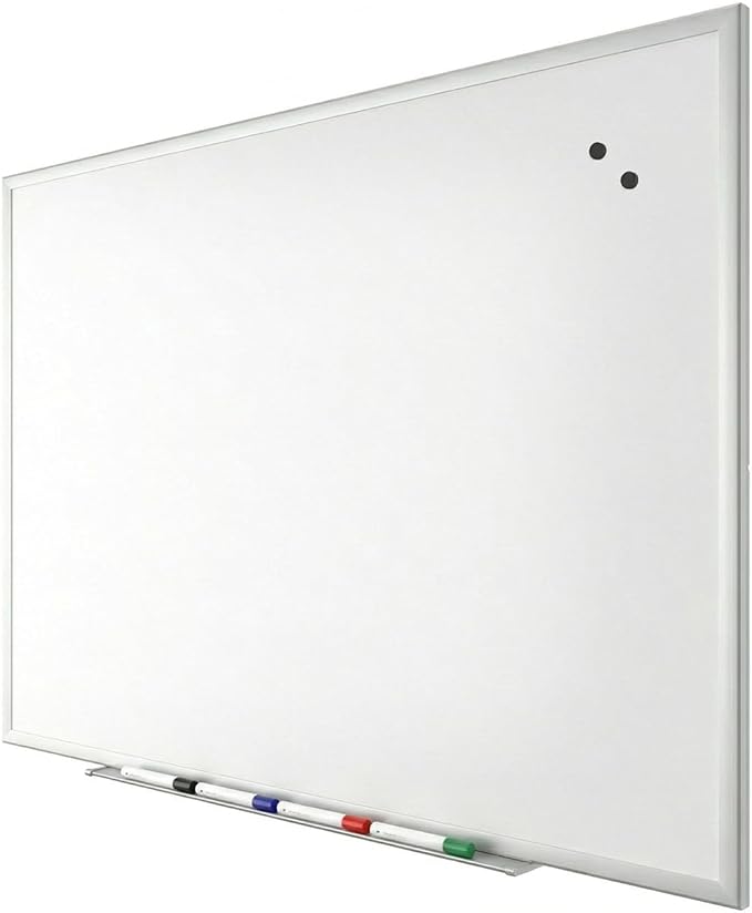 TRU RED Steel Magnetic Whiteboard | Dry Erase Board for Wall, White Board with Satin Frame, 4 ft x 3 ft, 4 Multicolor Markers Included