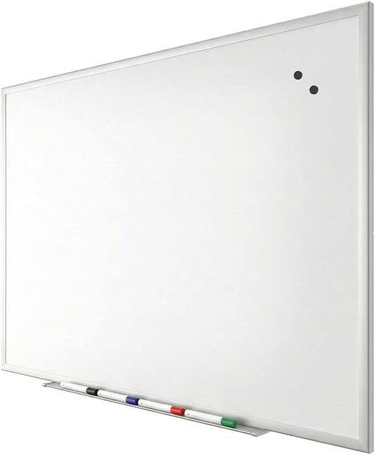 TRU RED Steel Magnetic Whiteboard | Dry Erase Board for Wall, White Board with Satin Frame, 4 ft x 3 ft, 4 Multicolor Markers Included