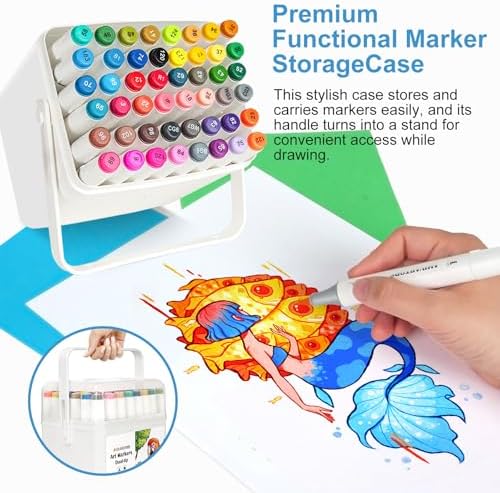 Alcohol Markers Brush Tip, 48 Colors Dual-Tip Artist Markers, Brush & Chisel, 3.5g Large-Capacity Ink, with Kickstand Case, For Adult Coloring, Sketching, Design, Comics and Gifts