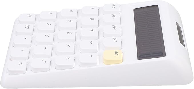 Asixxsix Desktop Calculator, Solar Powered 12 Digit Calculator Basic Functions Portable Design Large Clear Display with Responsive Mechanical Buttons for Office Home School (White)