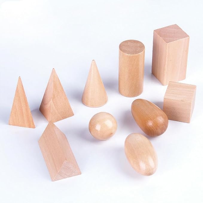 BOHS 3D Shapes Guess Game - 10 Sets Bulk Supplies - Solid Figures Geometry Miniature Set in Mystery Bag - Wooden Montessori Toys