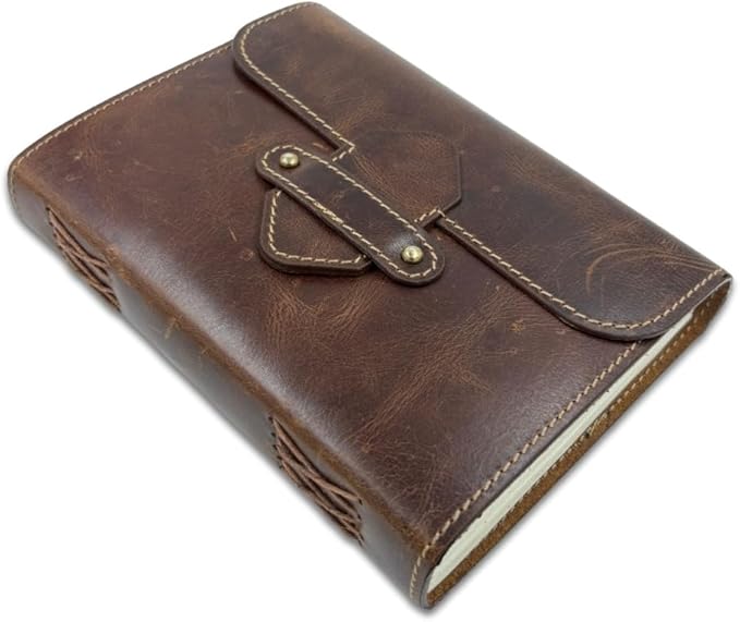 Leather Journal Writing Notebook 7x5 - Genuine Leather Bound Notebook for Men & Women - Closure Diary with 200 Pages 125 GSM Recycled Cotton Paper