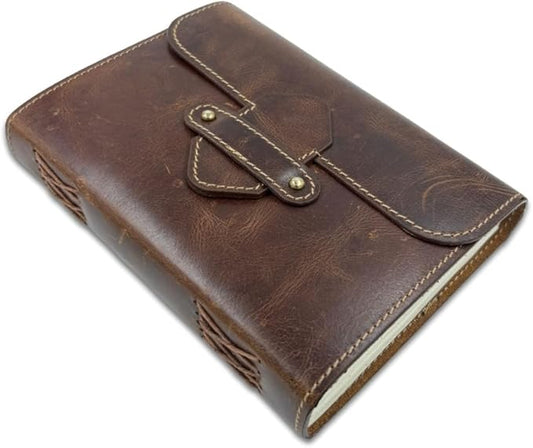 Leather Journal Writing Notebook 7x5 - Genuine Leather Bound Notebook for Men & Women - Closure Diary with 200 Pages 125 GSM Recycled Cotton Paper
