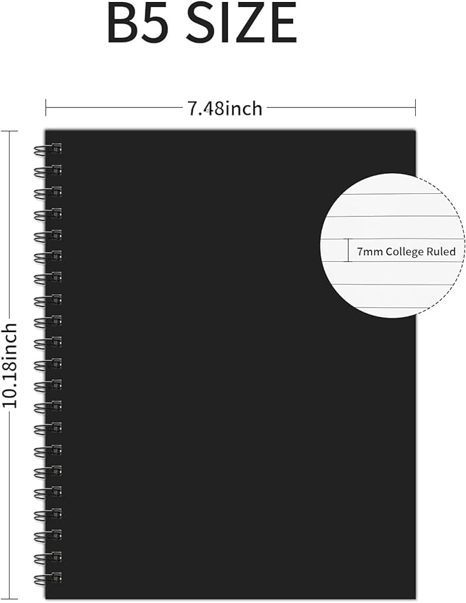 Lined Spiral Notebook B5 Hardcover Black Journal 100GSM 7x10