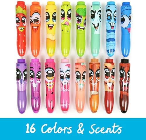 Scentos Jumbo Scented Markers for Kids, 16 Pack Fruit Scented Washable Marker, 16 Colors and Scents. Non Toxic, Chunky Design for Little Hands, Back to School Supplies, Classroom Must Have