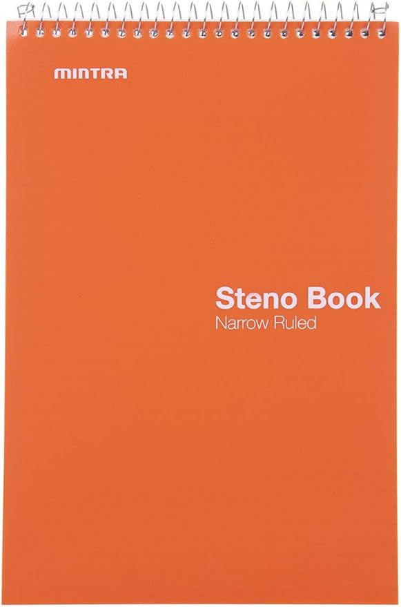 Mintra Office Steno Book - (BRIGHTS - Purp/Wht/Teal/Orange) - Poly Cover, 6in x 9in, 100 sheets, Narrow Ruled for Writing Notes for school, office, work, 6x9 steno notepad, top bound spiral notebook (8 PACK)