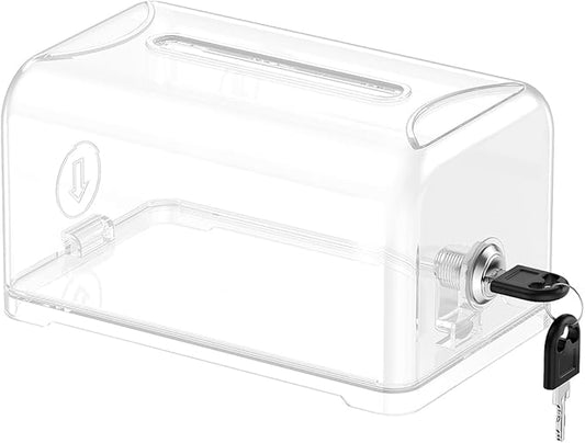 Uniclife Acrylic Donation Box for Fundraising, Clear Suggestion Box with Slot and Lock, Desktop Ballot Boxes Tip Jar, Plastic Storage Container for Voting Comment Collection, 7.3" x 4.5" x 3.9"