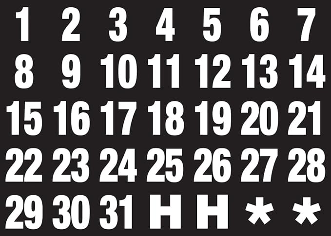 Magna Visual Calendar Dates 1" x 1" White on Black Magnets