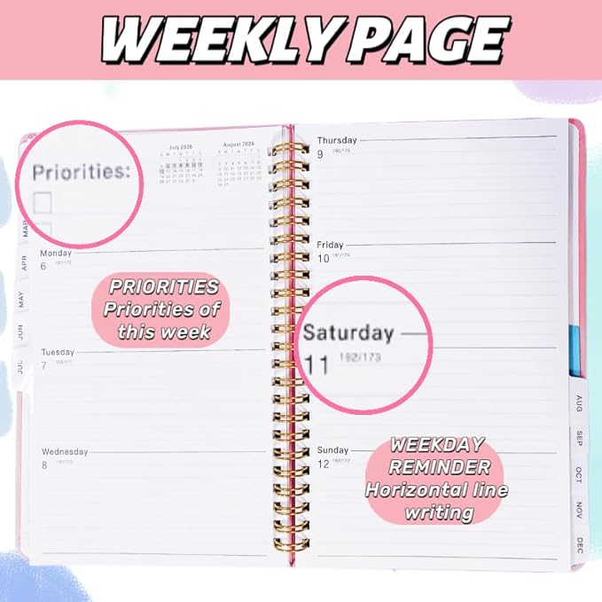 Academic Planner 2026 - Hardcover Weekly & Monthly Calendar Agenda, Daily Planner for Students & Teachers, 8.5" x 6.3" Portable Size，Daily Agenda Book with Tabs, College Organizer Notebook (green)