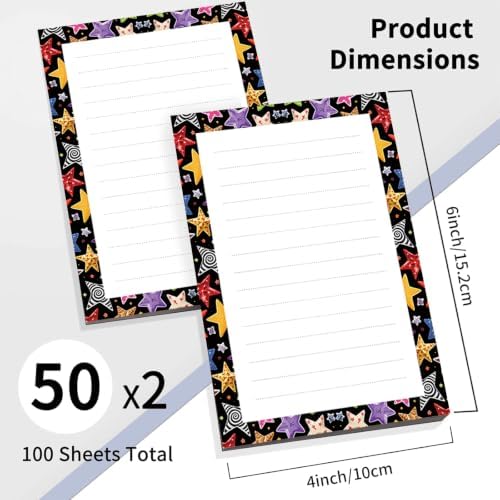 2 Pack Lined Sticky Notes 4x6 in, Cute Self-Stick Notepads with Lines, Large Memo Pads Strong Adhesive for Office, Home Cute Colorful Stars