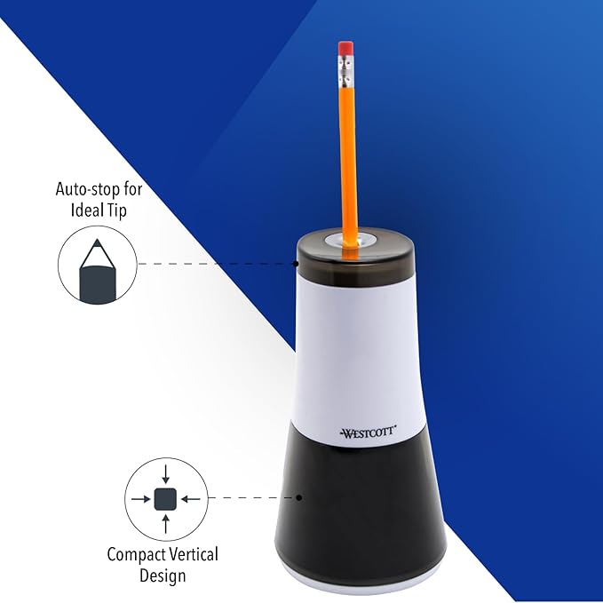 Westcott iPoint Curve Electric Pencil Sharpener - Sharpen Regular, Graphite, and Drawing Pencils - Office and School Supplies for Teachers and Kids - Compact - Corded Plug-in Design - White