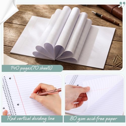 Teling 8 Pcs 1 Subject Spiral Notebook for Work College Ruled 8 x 10 1/2 Inch Spiral Journal Notebook 3 Hole Punched Paper Tear Line 70 Sheets Office School Study Supplies (Subtle Color)