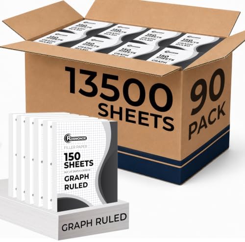 Rosmonde Loose Leaf Paper Bulk, 13500 Sheets, 90 Pack, Quad Ruled Sheets