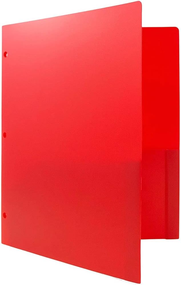 JAM PAPER Heavy Duty Plastic 3 Hole Punch Pocket Folders - Extra Tough School Folders - Red - 6/Pack